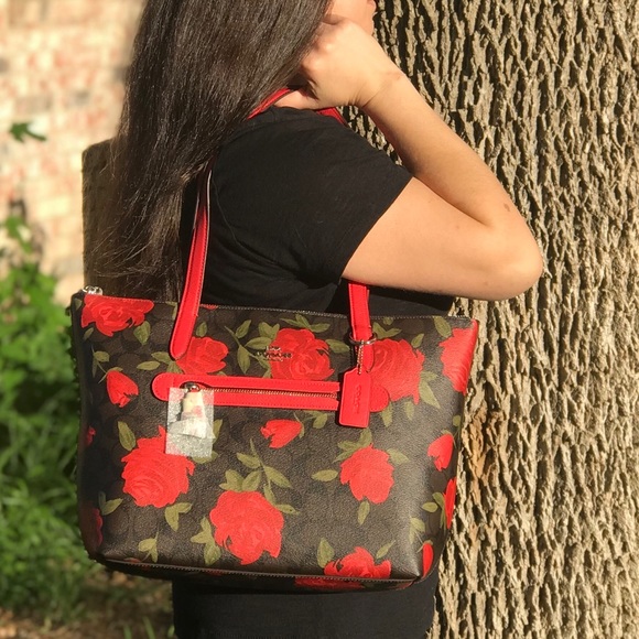 SOLD///Coach Camo RoseπΉ Taylor Tote Brown/Red - Picture 8 of 8